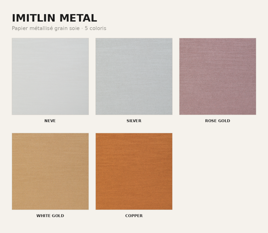 Nuancier Imitlin Metal — 5 coloris de papier métallisé grain soie