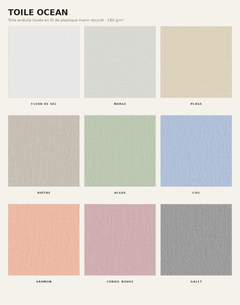 Nuancier Toile Ocean, 9 coloris de toile de reliure en plastique marin recyclé
