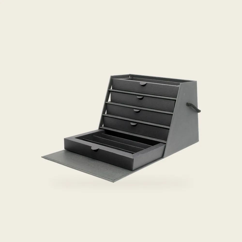 Coffret noir à tiroirs inclinés, pièce de la Haute Collection Luxe Packaging