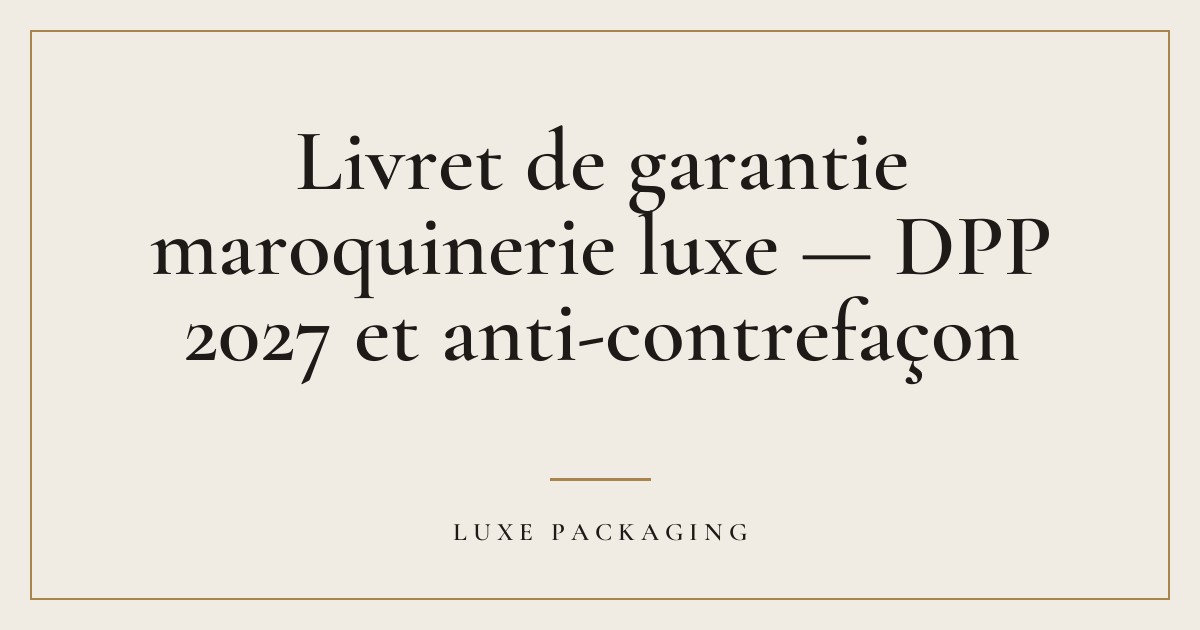 Couverture de l’article « Livret de garantie maroquinerie luxe — DPP 2027 et anti-contrefaçon », Guides & Expertise Luxe Packaging