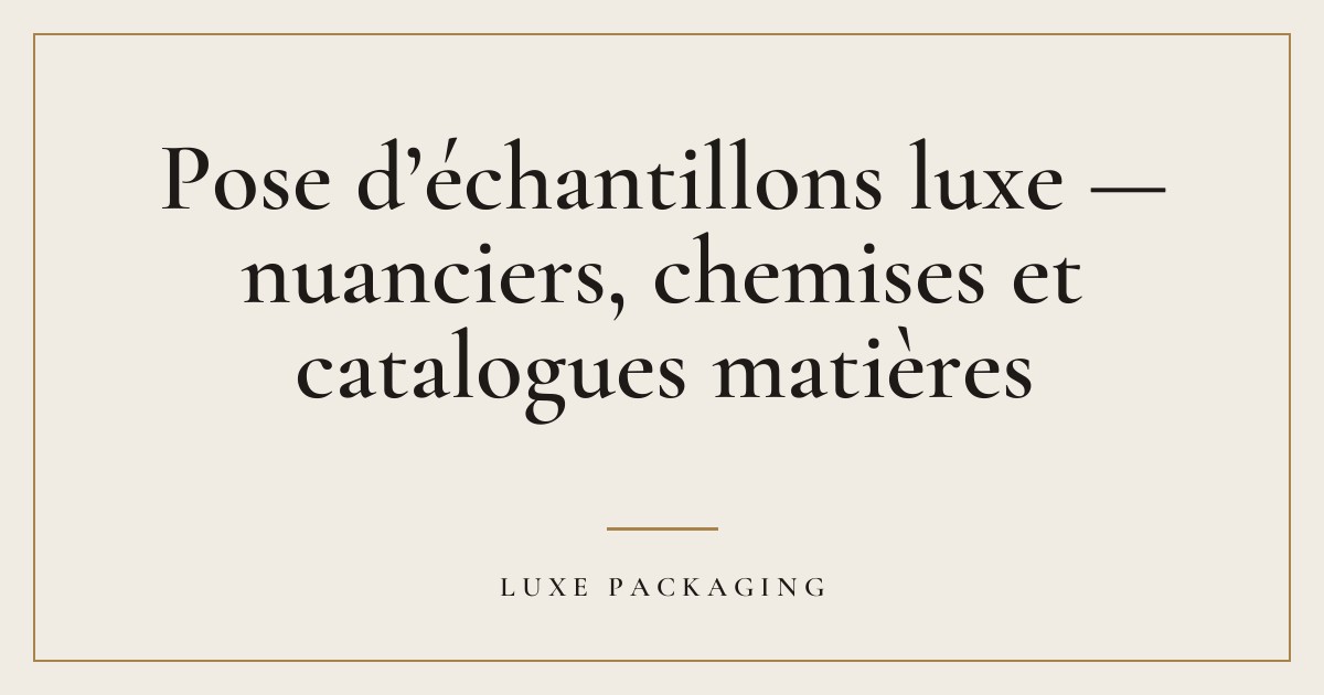 Couverture de l’article « Pose d’échantillons luxe — nuanciers, chemises et catalogues matières », Guides & Expertise Luxe Packaging